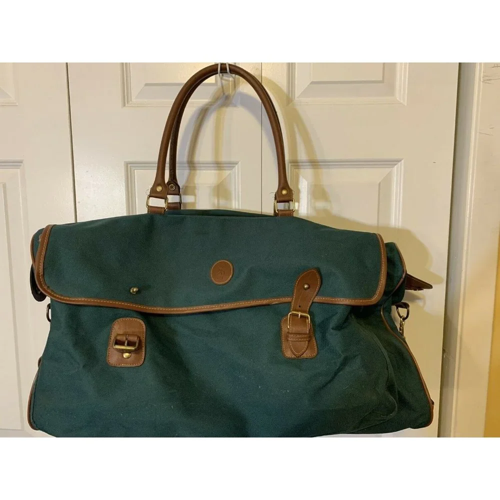 VTG Polo‎ Ralph Lauren Green Brown Duffle Bag Luggage Overnight Missing S…